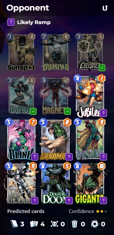 Opponent Deck Prediction in the Companion showing a likely Ramp deck, predicted cards, and a confidence indicator.