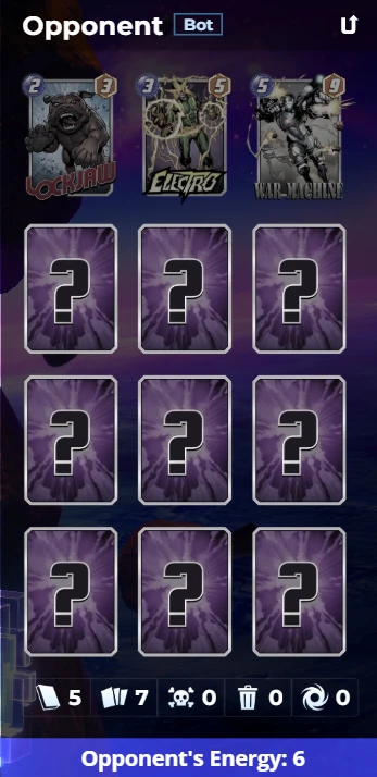 The opponent overlay showing the cards they have revealed so far, with the rest still face down