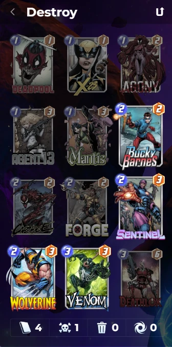 The deck tracker overlay listing every card in your deck, greying out the ones already played